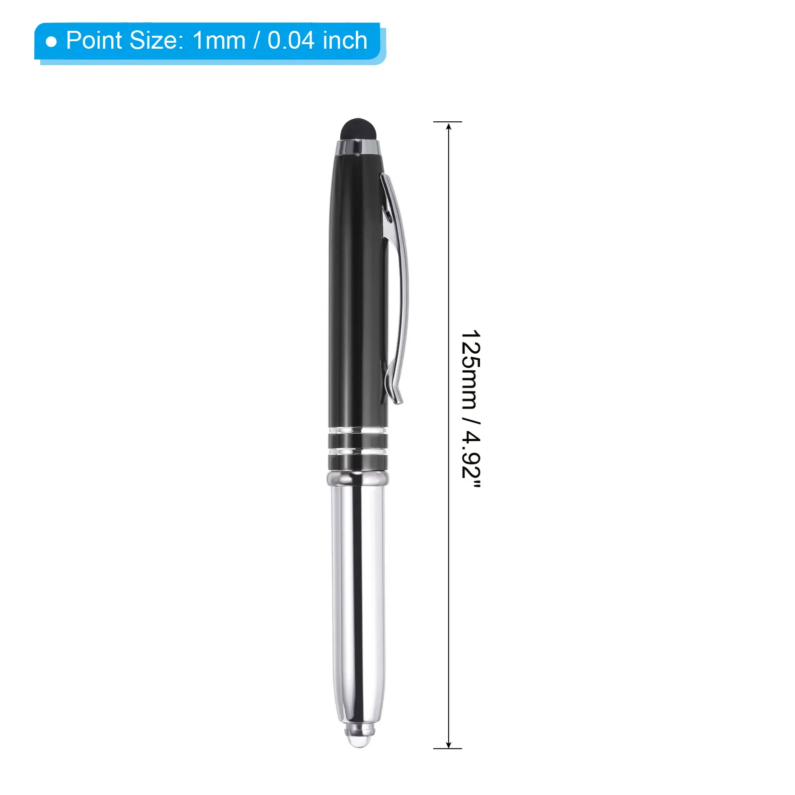 Penna a sfera da 2/5 pezzi con punta stilo e torcia a LED Penna in metallo 3in1 Inchiostro nero Penna stilo a punta media da 1,0 mm per touch screen