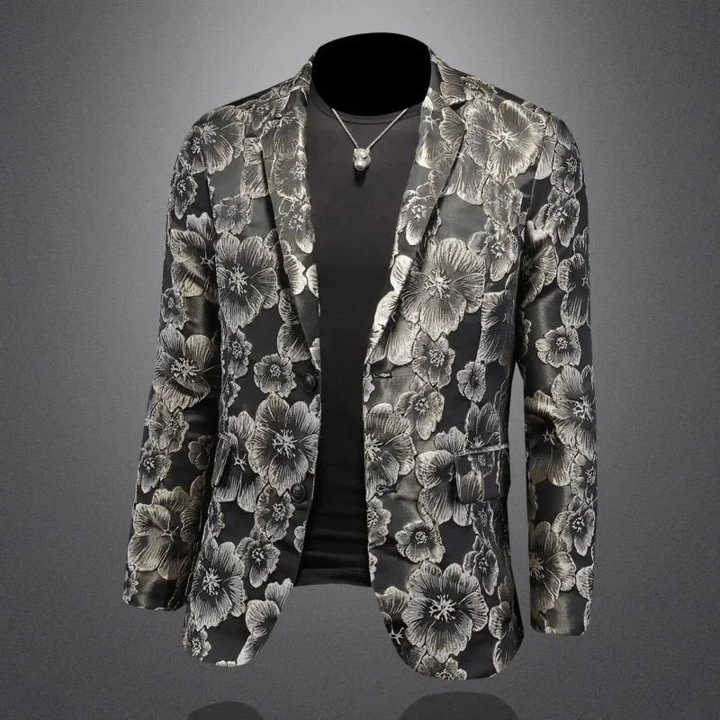 B&C Men's Jacquard Blazer Single Breasted Slim Fit Business Casual Wedding Party Tuxedo Jacket Plus Size 5XL
