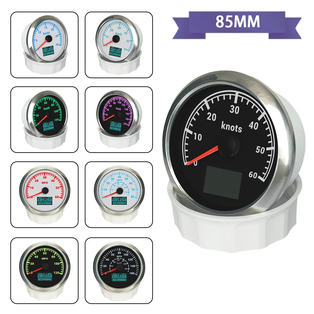 New 85mm Waterproof GPS Speedometer 0-60km/h 0-120km/h 0-200km/h with 7 Colors Backlight for RV Car Boat Yacht Universal 12V 24V