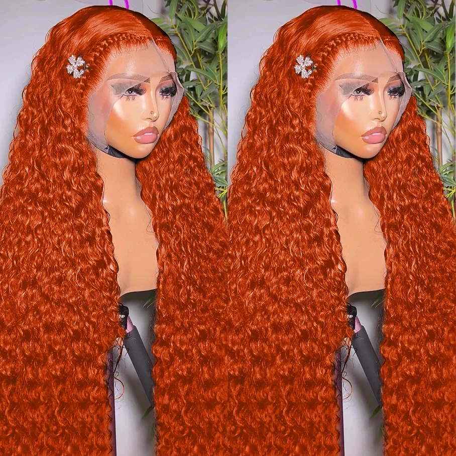 250 Density 30 40 Inch Orange Ginger Colored Deep Wave Sunny Hair 13x6 Curly Wave 13x4 Lace Front Human Hair Wigs For Women