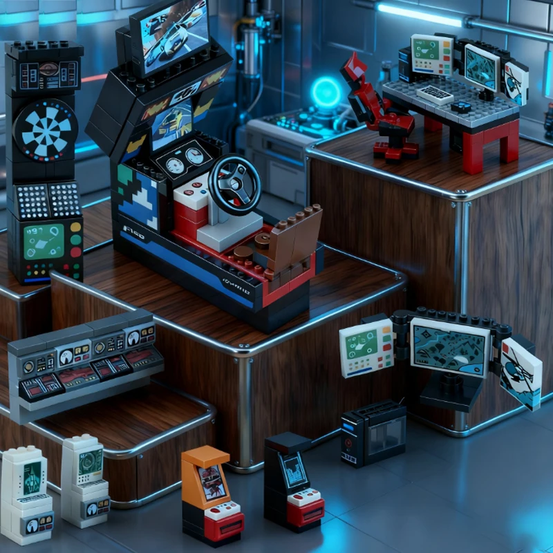 MOC City Building Block Figures Accessory TV Game Console Computer Screen Control Center Easel Oil Printing Bricks DIY Kids Toys