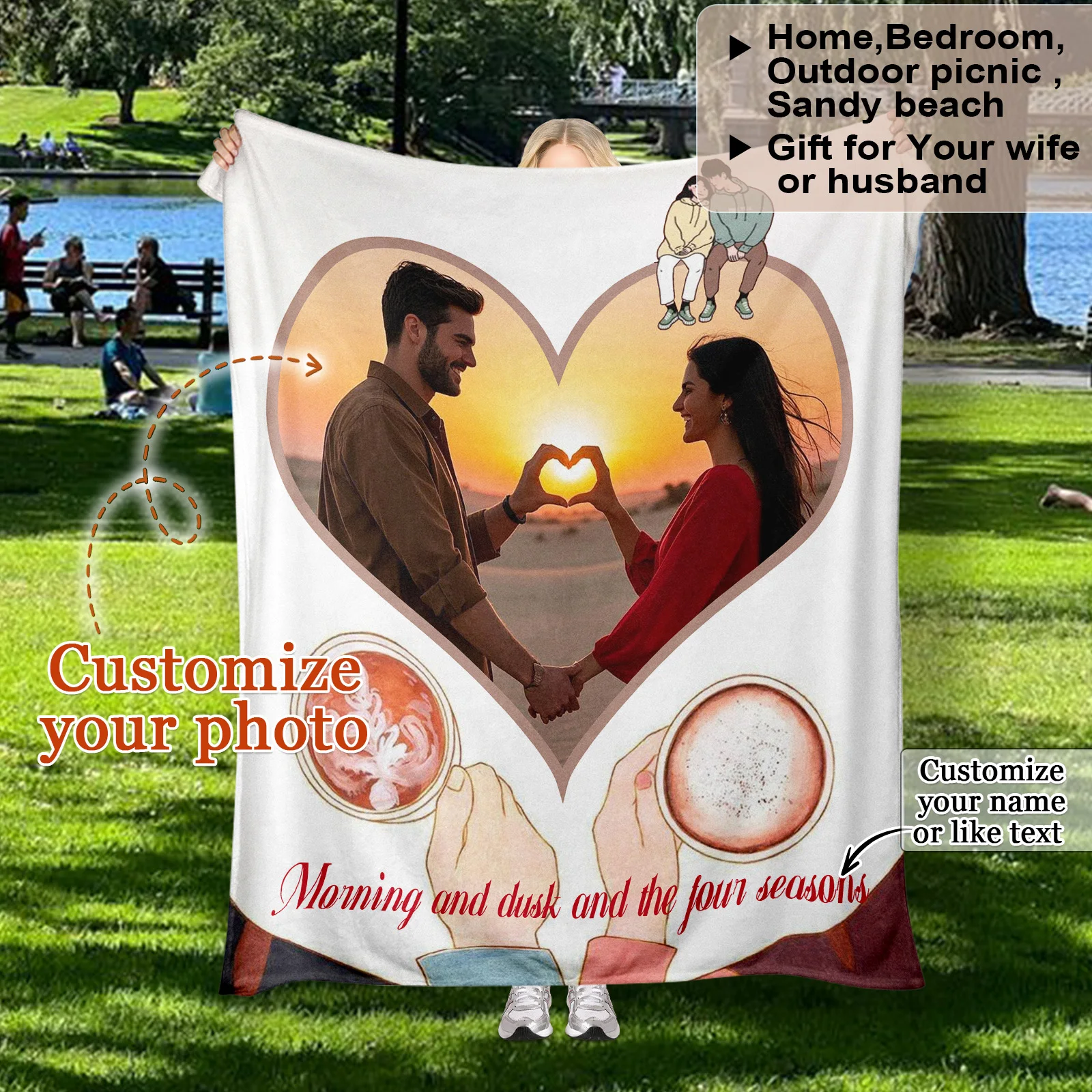 

White Love Couple Customized Blanket with Photo and Text Love Anniversary Gift for My Wife Husband Boyfriend Girlfriend Lover