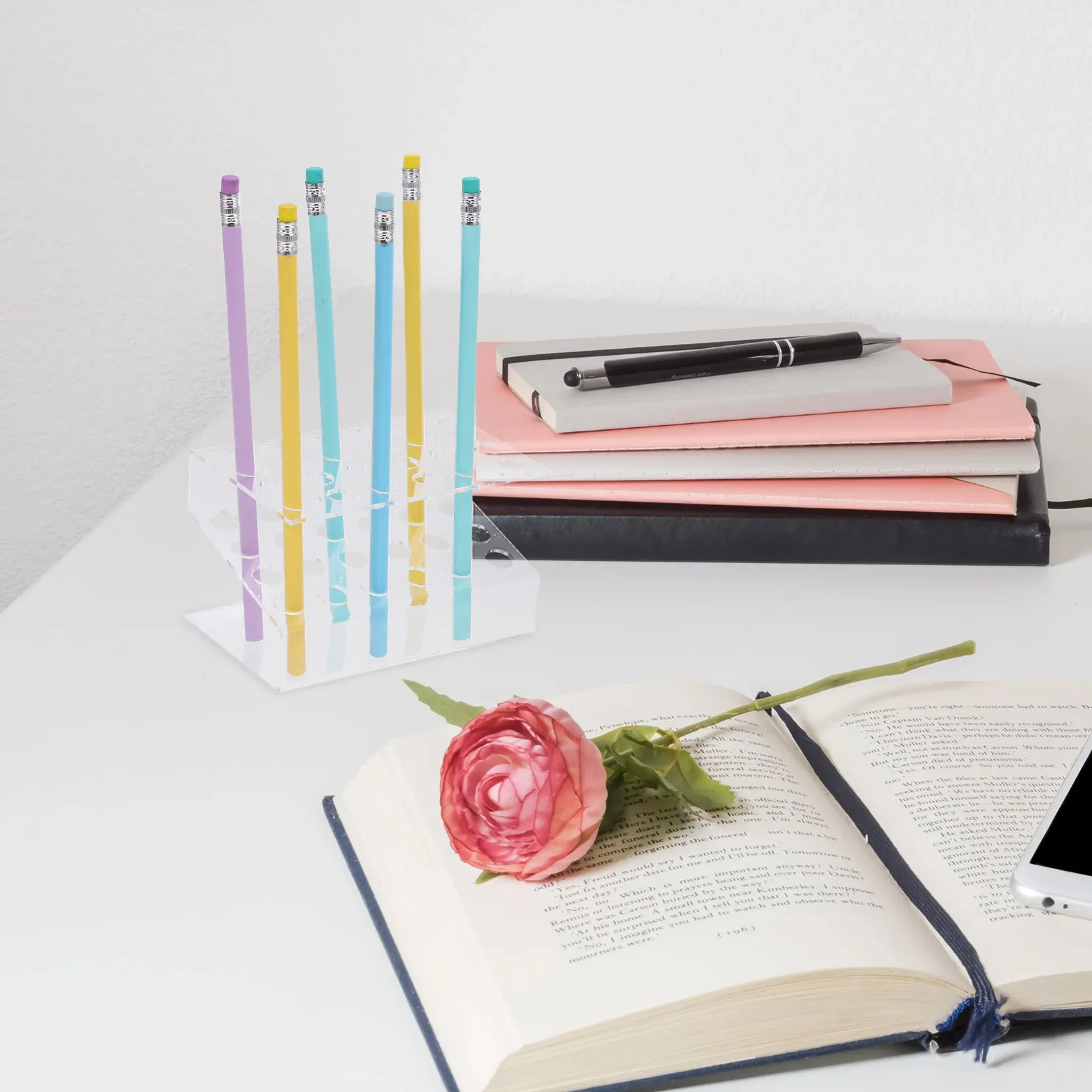 Acrylic Pen Holder Display Stand Clear Multi Hole Pen Organizer Rack for Ball Pens Markers Pencils Brushes Office Home
