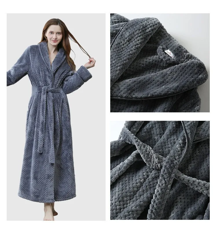 Autumn Winter Ladies Nightgown Warm Coral Velvet Long Style European American Women\'s Flannel Bathrobe Plus-down Thickening