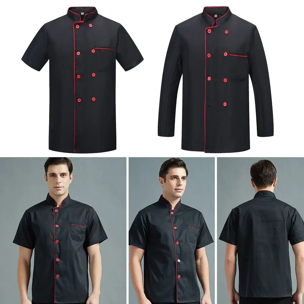

New Black Chef Uniform Short Long Sleeve Unisex Work Uniform Breathable Chef Clothes Kitchen