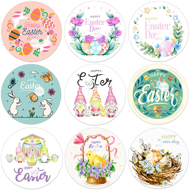 Happy Easter Stickers Cute Rabbit Bunny Gnomes Self Adhesive Seal Label Sticker For Easter Party Gift Bag Decor Tags Handmade