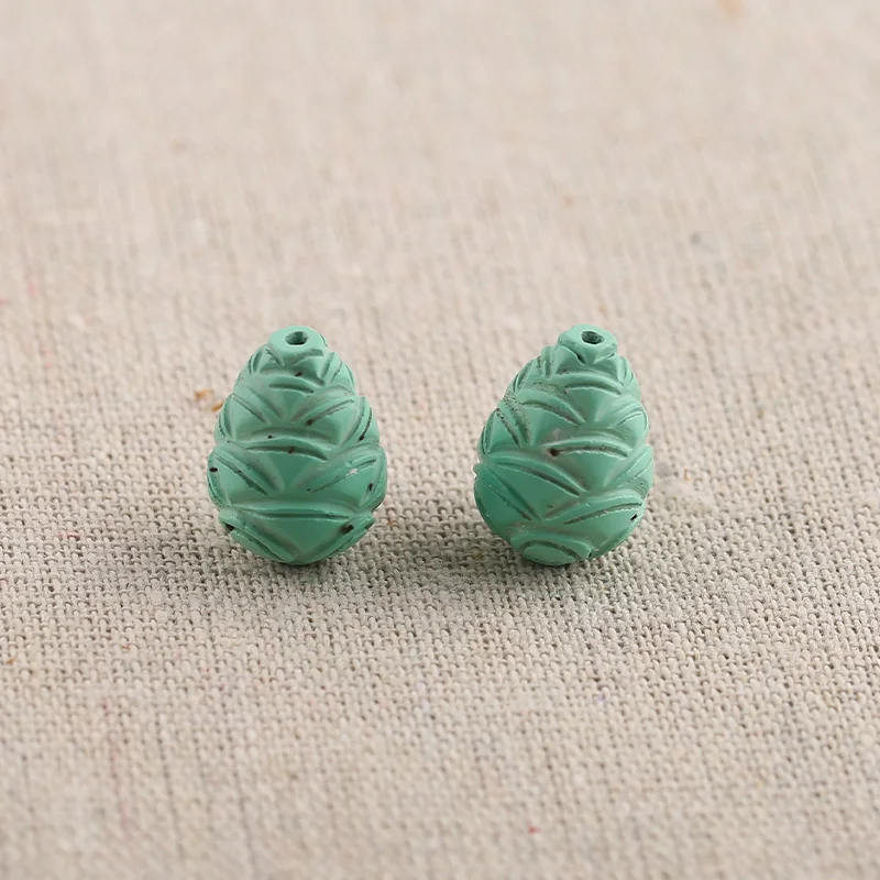 B&F Pine cone Turquoise Earring Beads, Handmade Natural stones beads, Polished Stones for jewelry Making Supplies