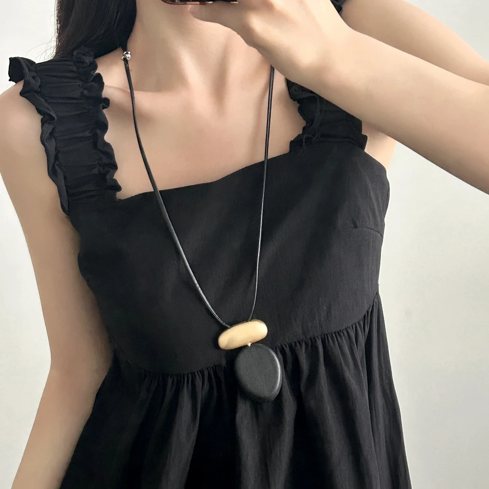 Natürliche Holz Metall Pullover Kette Spleißen Einstellbare Halsketten Frauen Licht Luxus High-end-Lange Halskette Mode Schmuck – Detail 3