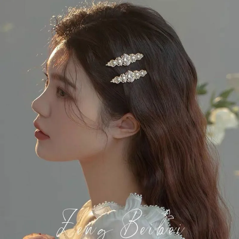 1Pc Luxury Rhinestone Top Clip Back Head Hairpin Exquisite Pearl Flowers Spring Hairpins Elegant Female Fashion Hair Accessories