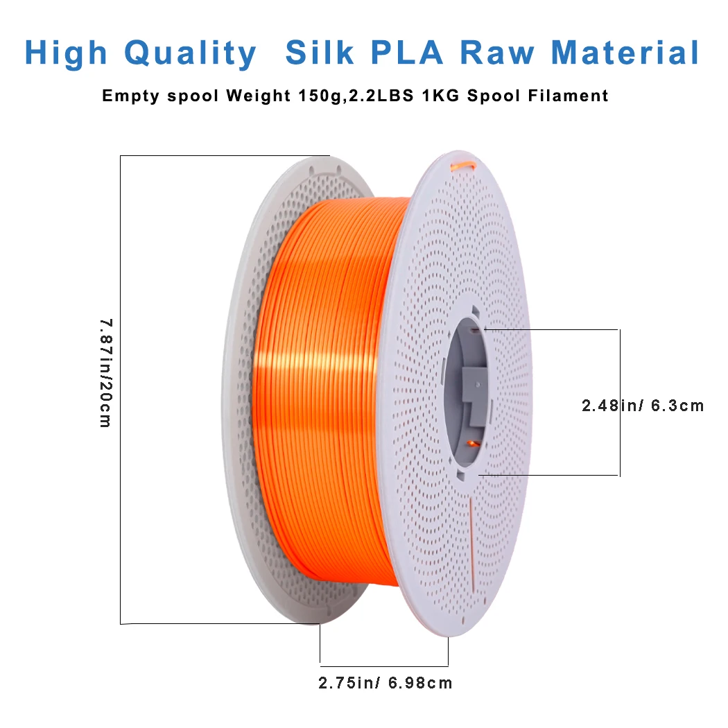 Silk PLA Filament 1.75mm Orange 1KG, Metal-Like Shiny 3D Printer Filament Dimensional Accuracy +/-0.03mm, 1kg Spool(2.4lbs), Fi