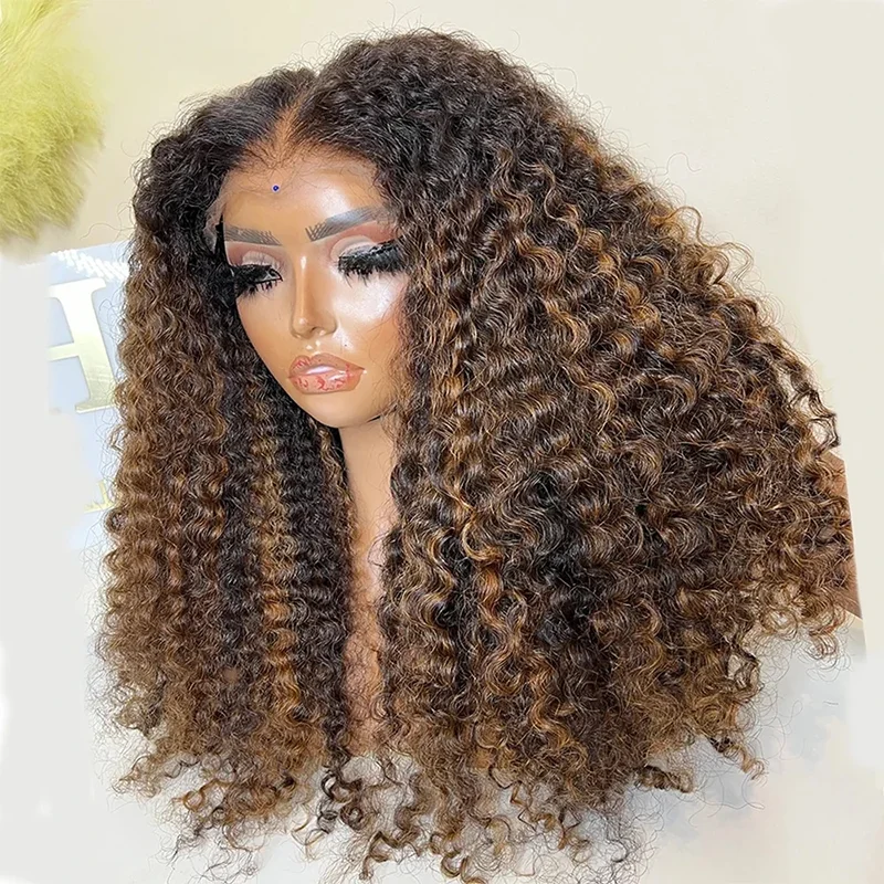 

Бесклеевой 180 Плотность 26 дюймов Длинный Ombre Коричневый Кудрявый Парик Фронта Шнурка Для Чернокожих Женщин Детские Волосы Натуральные Волосы Предварительно Сорванные