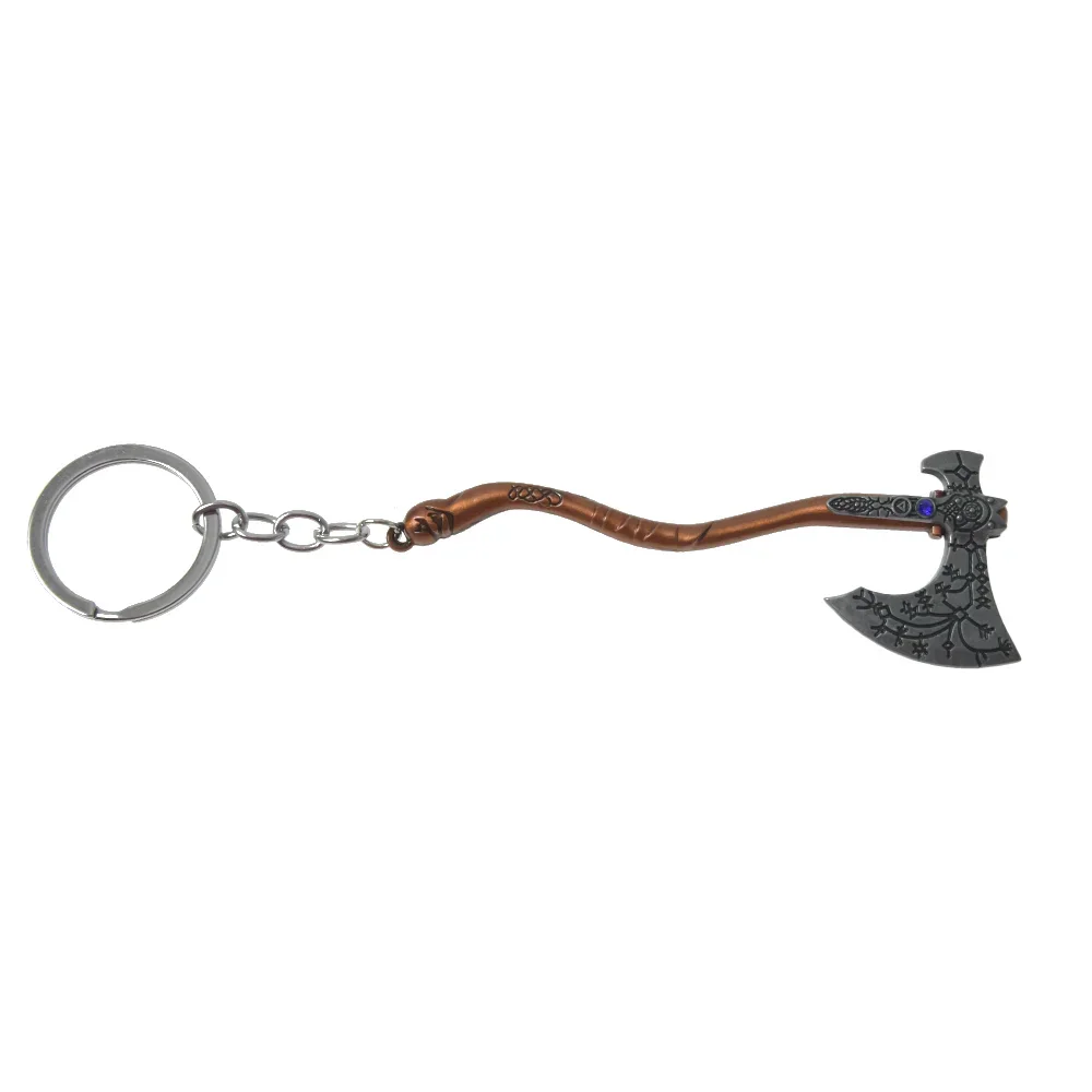 1PC Punk Fashion Axe Keychain Exquisite Crystal Engraved Pattern Axe Pendant Keychain