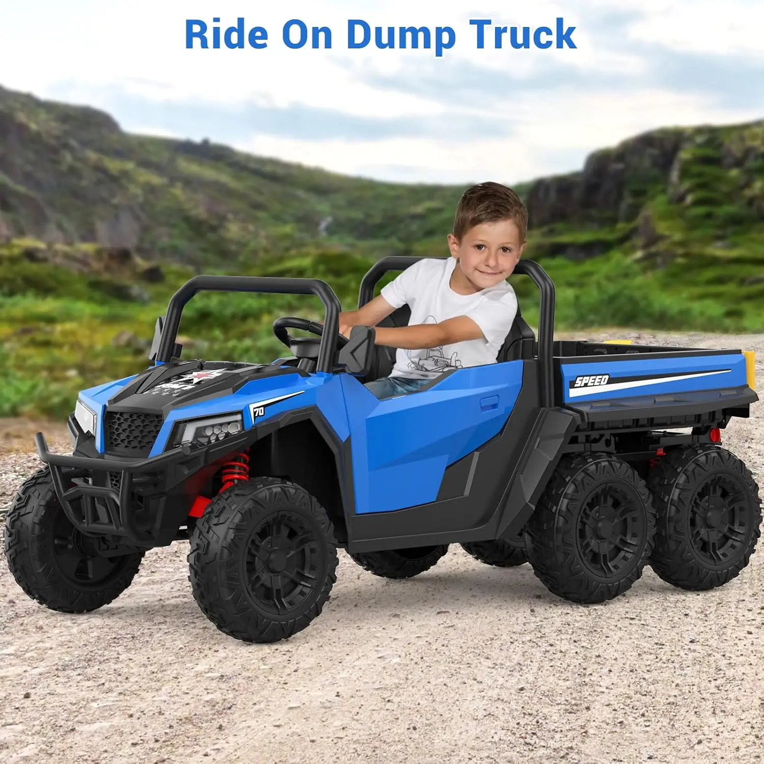 24V 4WD 6-Wheel Electric Ride On Dump Truck with Remote Control LED Lights 2 Seater Kids Dump Truck Toy for Big Kids Ages 3+