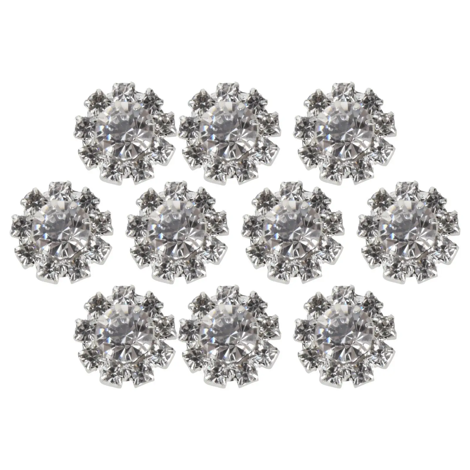 

10 Set of Silver Rhinestone Buttons with Shank for Sewing Crafts From