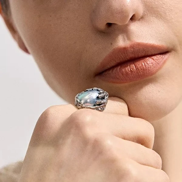 Natural Mabe Pearl 925 Sterling Silver Beast Style Abstract Antique Vintage Luxury Ring Fine Jewelry For Men And Women