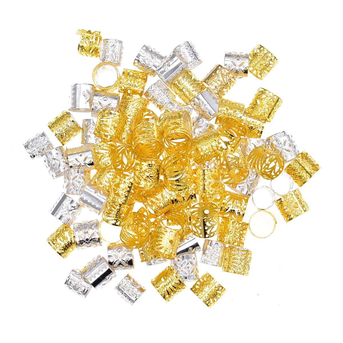 100Pcs Golden Dreadlock Beads Hair Jewelry for Braids Hair Rings for Women and Girls Adjustable Cuffs Braiding Hair Decoration