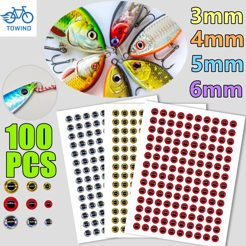 100PCS 3-6mm Fishing Lure Eyes 3D-Holographic Simulation Fly Bait Artificial Silver/Red/Gold Fish Eyes Sticker For DIY Fishing