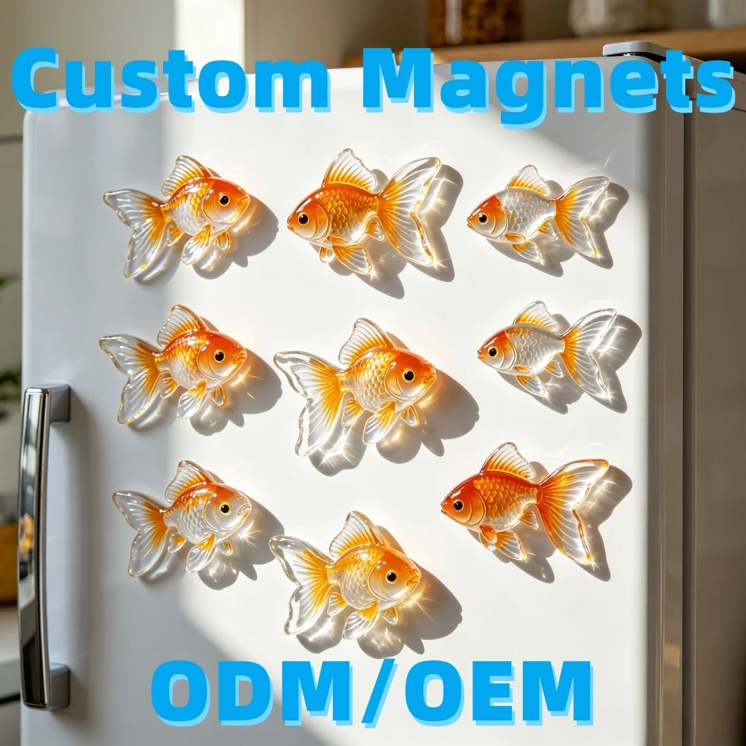 Custom Refrigerator Magnets Personalized Transparent Goldfish Resin Fridge Magnet Oriental Lucky Fish Kitchen Home Decor Gift
