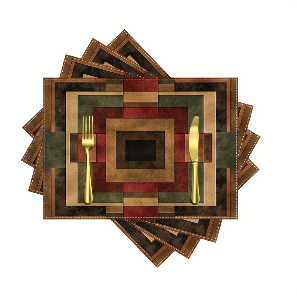 Rustic Geometric Patchwork Printed Placemats Vintage Country Table Decor Farm Dining Cabinet Display Retro Dining Home Decor