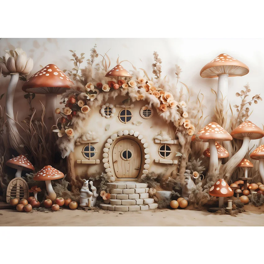 Mehofond Backdrops Fairytales Mushroom House Kids Birthday Portrait Photography Background Photo Studio Photozone Prop Photocall