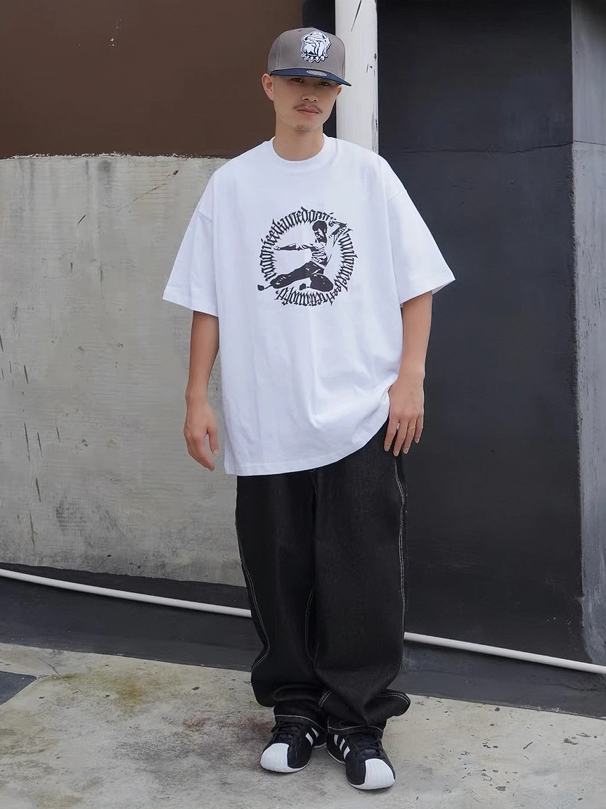 

Bruce Hiphop T-irt Loose ort Sve round Ne Street Sle Retro Cotton Tee for Youth Men Women Summer Casual Wear