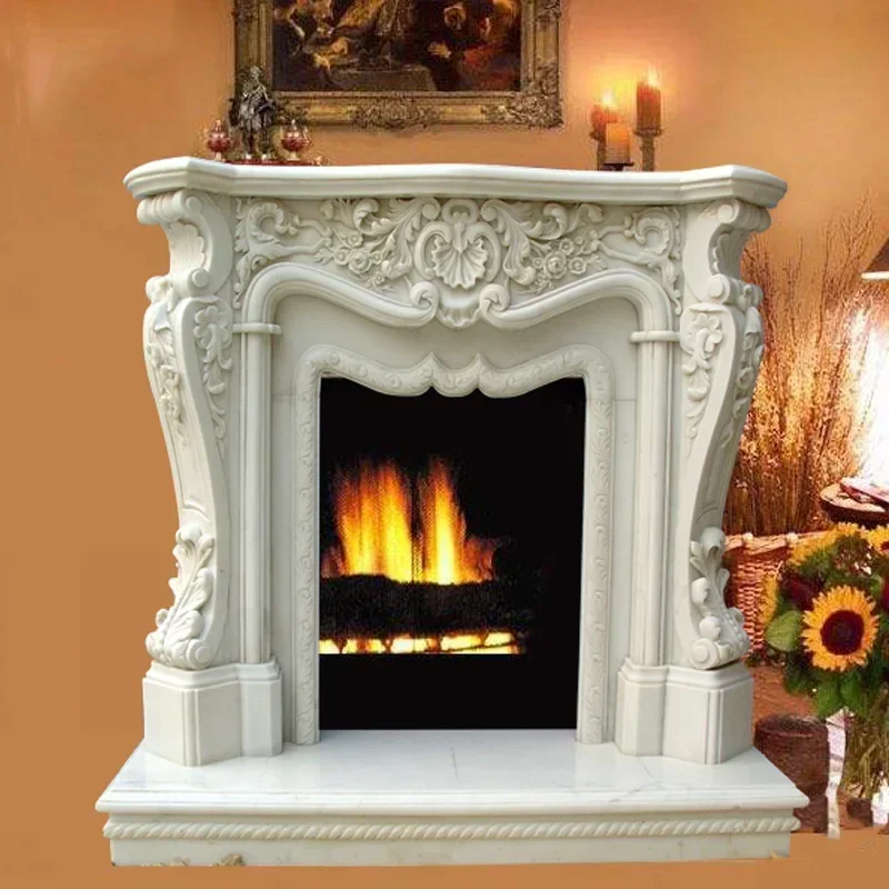 Supply European-style stone fireplace factory villa living room decoration stone fireplace frame white marble fireplace ornament