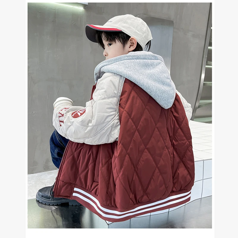 Winter Kids Jacket Outdoor Casual Thick Hooded boys Baseball Clothing Fashion Warm Sports Cotton Padded Caot Children's Clothing