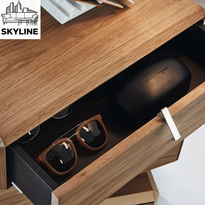Walnut Spinning Drawer Bedside Storage Cabinet All-purpose Organizer Cupboard Minimal Decor Furniture For Bedroom Apartment