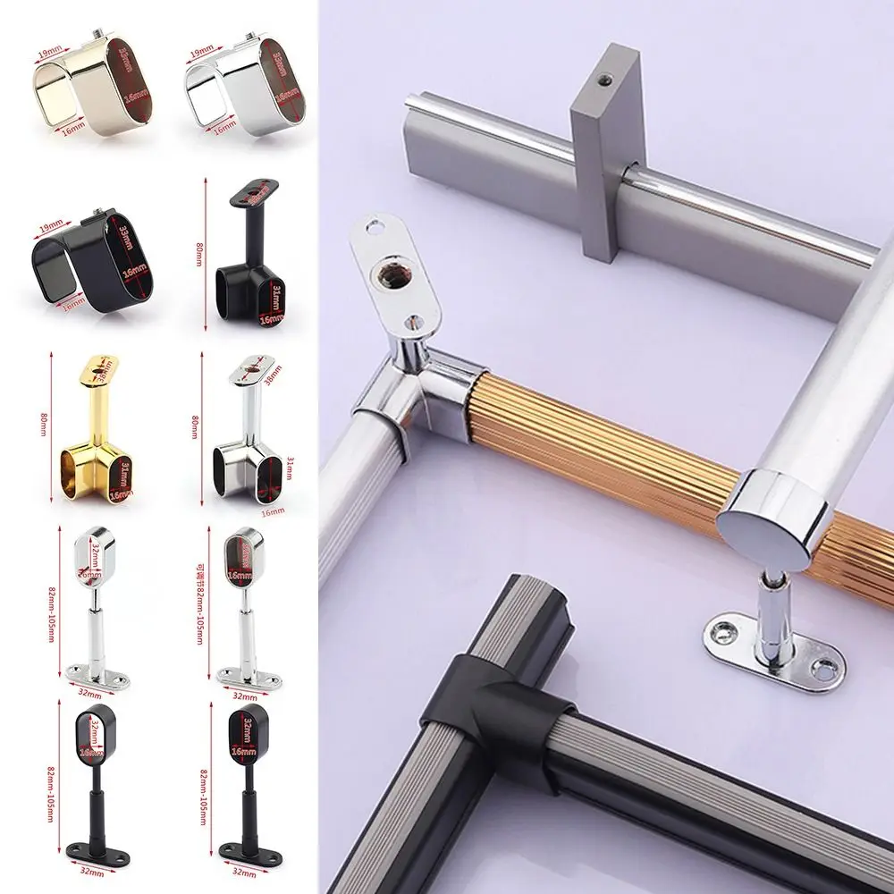 Zinc Alloy Pipe Bracket Inner Dia.16mm Black Silver Gold Wardrobe Rail Support Flange Half/All Pass Ceiling Fixed