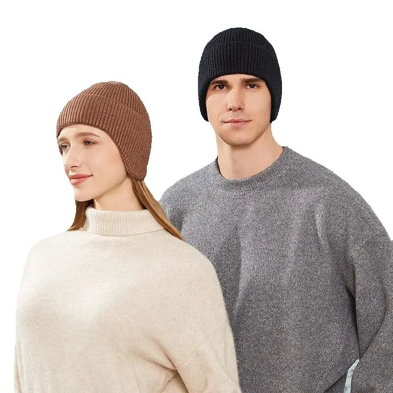 

Winter Knitted Solid Color Warm Ear Protection Skiing Pullover Hat For Men And Women