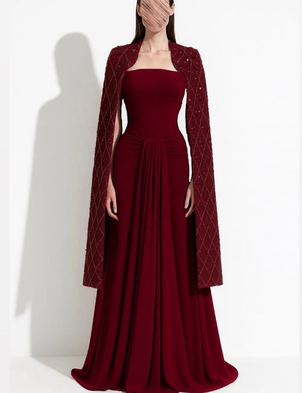 

Customized Elegant Pleat Sequined Pattern A-line Long Dresses Bespoke Occasion Homecoming Chinese Style Exquisite