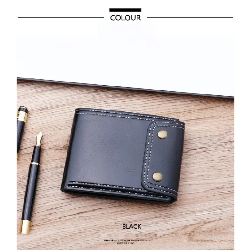 محفظة رجالية قصيرة مقاومة للماء عالية الجودة من جلد البولي يوريثان، حاملي بطاقات متعددة، حقيبة نقود للصور #3