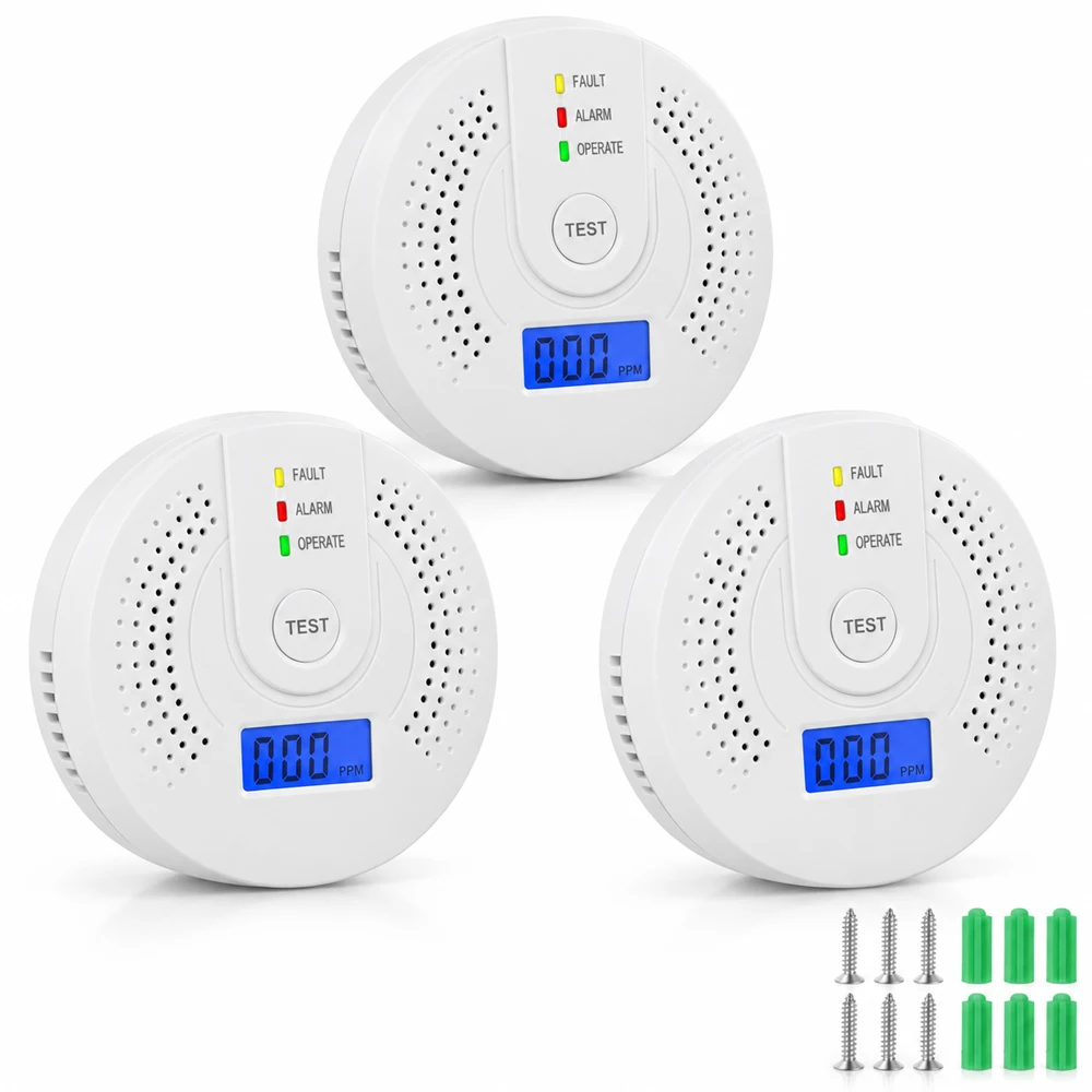 Carbon Monoxide Detector Battery Operated CO Alarm LCD Digital Display 85dB Loud Sounder Electrochemical Sensor for Home Bedroom