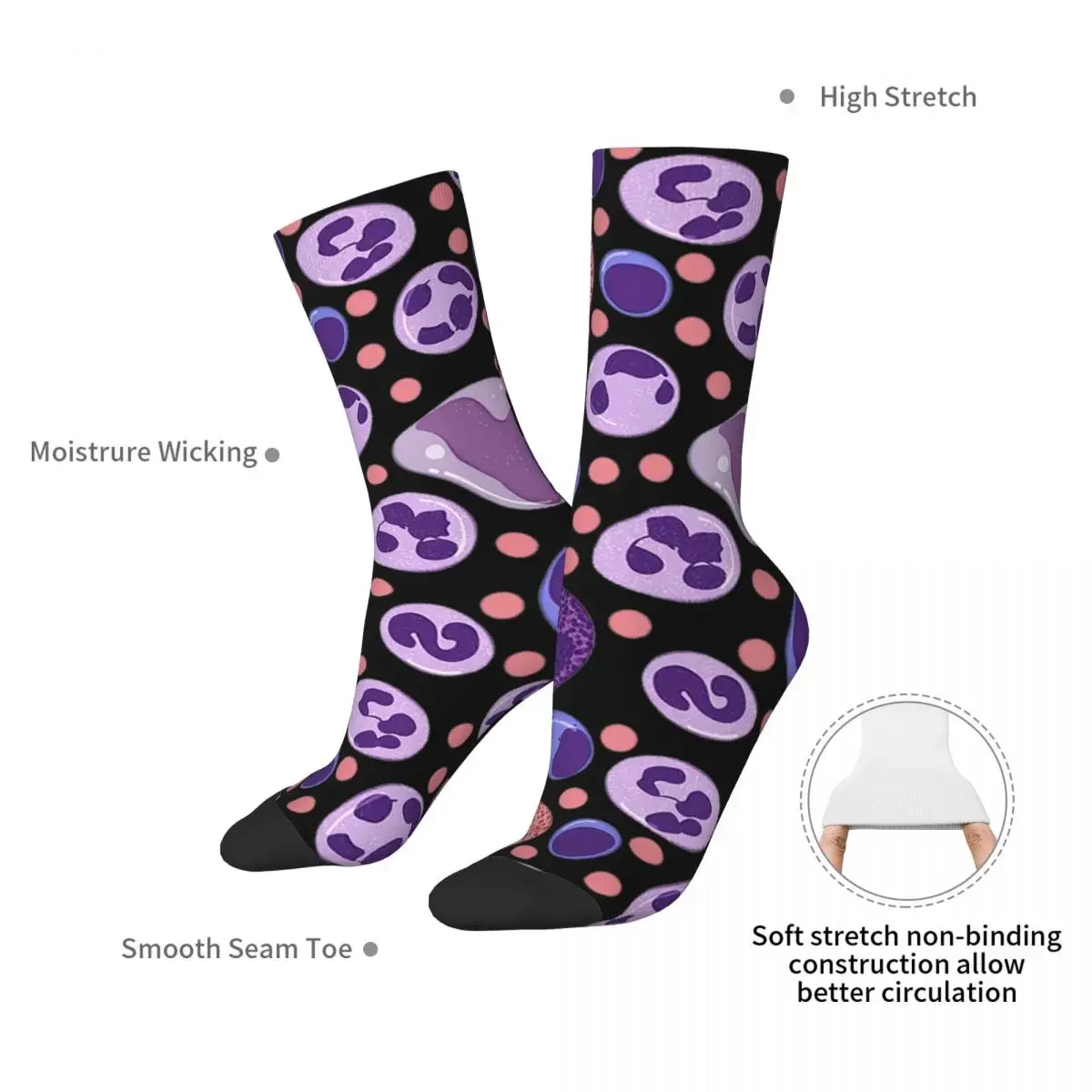 Large White Blood Cell Pattern Socks Harajuku Sweat Absorbing Stockings All Season Long Socks Accessories for Unisex Gifts