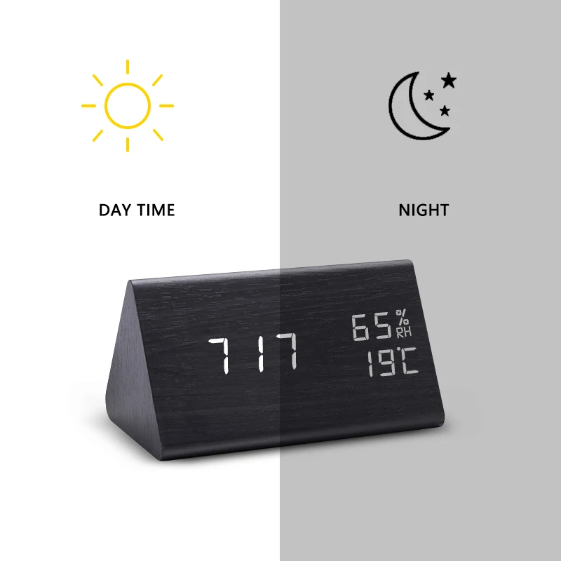 Digital Clock LED Wooden Alarm Clock Table Sound Control Electronic Clocks Desktop USB/AAA Powered Desperadoes Home Table Decor