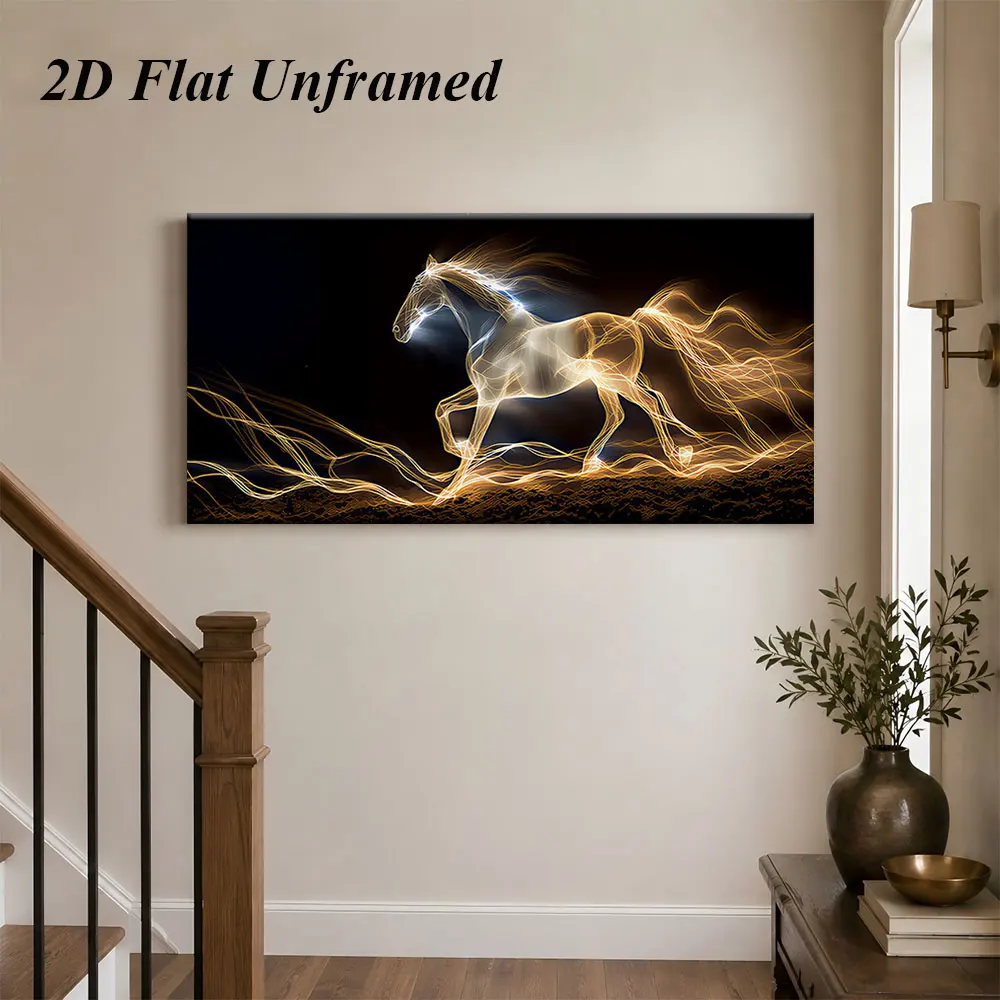 1pc (No frame),1 modern art abstract light painting galloping horse frameless decorative painting light and shadow lines 2D plan