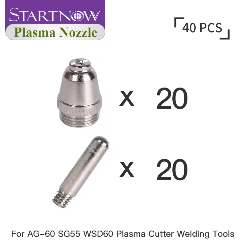 Startnow  AG60 Nozzles Electrodes 20Sets/Lot Plasma Kits For SG55/WSD60 Portable CNC Plasma Cutting Machine