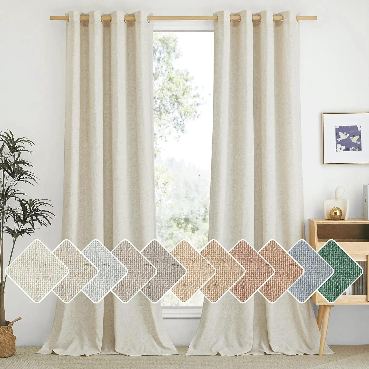 

Flax Linen Semi Sheer Curtains 96 inches Long, Grommet Vertical Drapes Privacy Added with Light Filtering Window Treatme