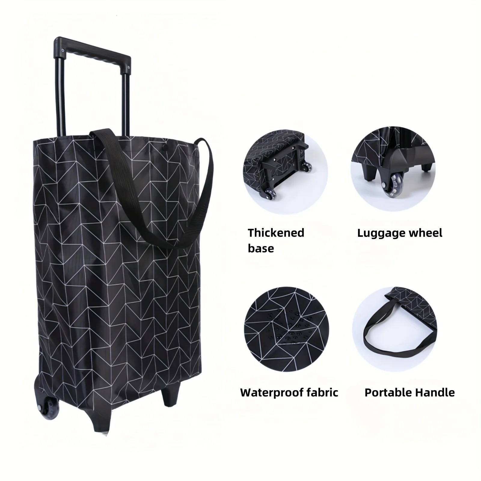 1 PC Patterned Portable Shopping Cart, Small Trolley, Foldable Tote Bag, Laundry Basket with Wheels, Laundry Hamper