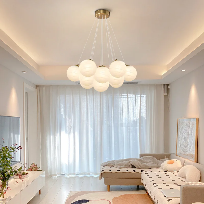 

Planet Chandelier Living Room Bedroom Light French Cream Wind Magic Bean Bubble Chandelier Designer Creative Moon Light