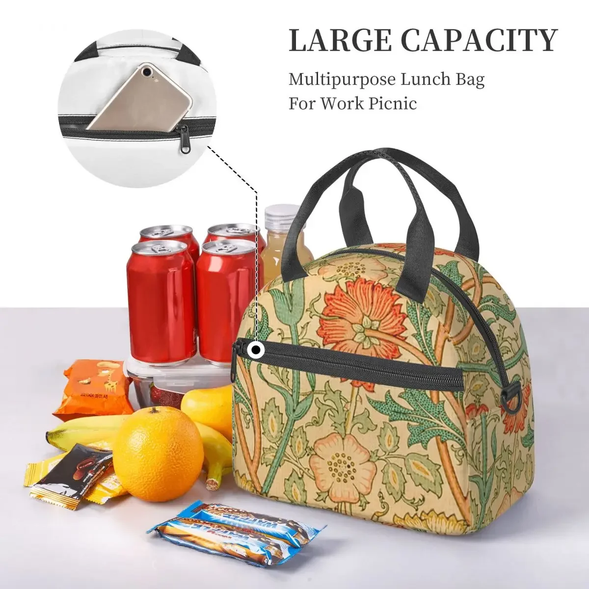 Pink And Rose By William Morris 1890 Insulated Lunch Bag for Women Kids Portable Food Boxes Thermal Lunch Box Tote