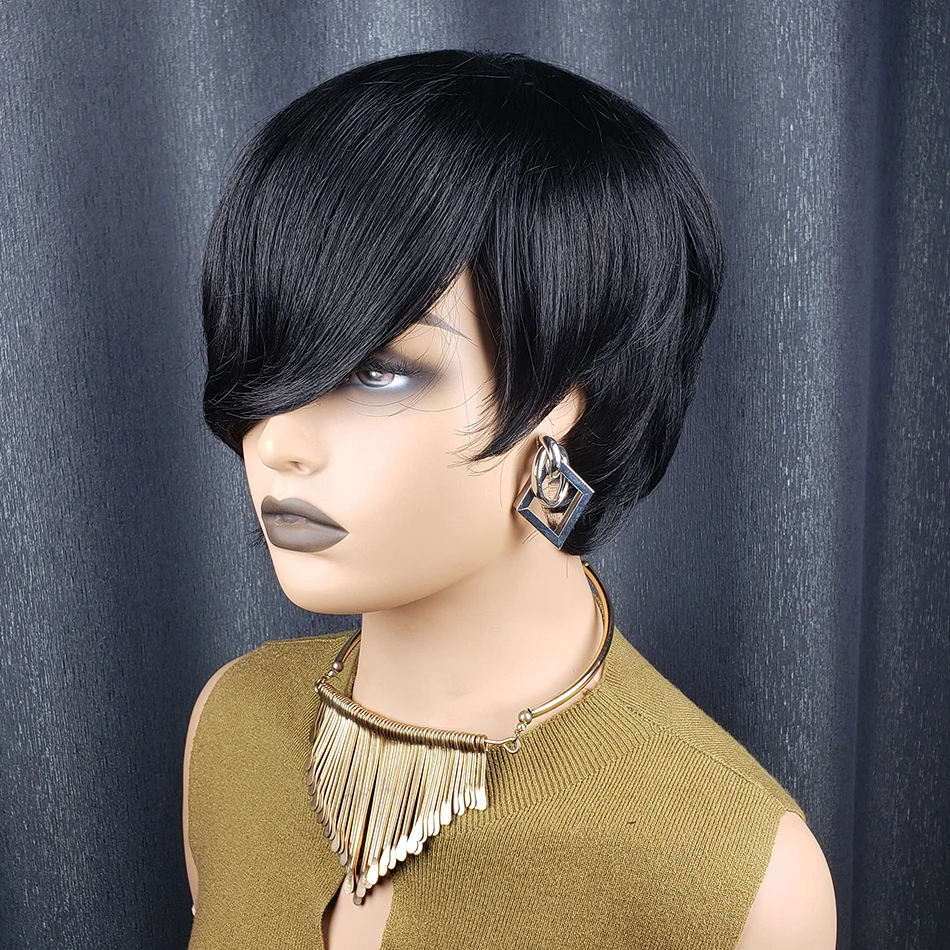 Афро Короткий Парик Полностью Машинное Парики Практичный Вигляд Натуральный Реалистичный Парик Человеческих Волос Стрижки Пикси Высокое Качество 100% Человеческие Волосы