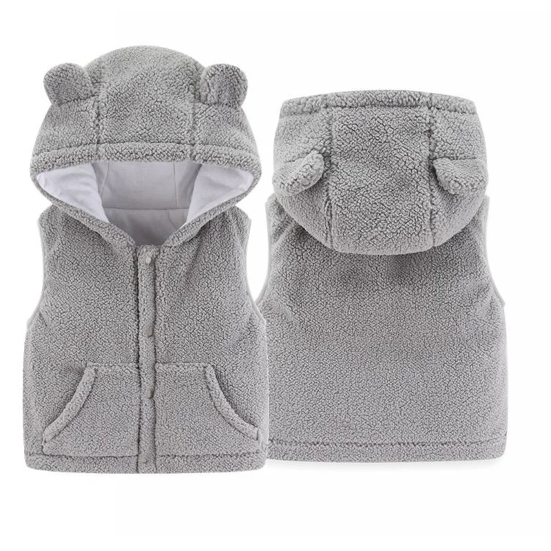 Baby Lambswool Vest Baby Hooded Warm Outerwear Winter Girls Cute Plush Sleeveless Jacket New Boys Autumn Casual Clothes 7M-4Y