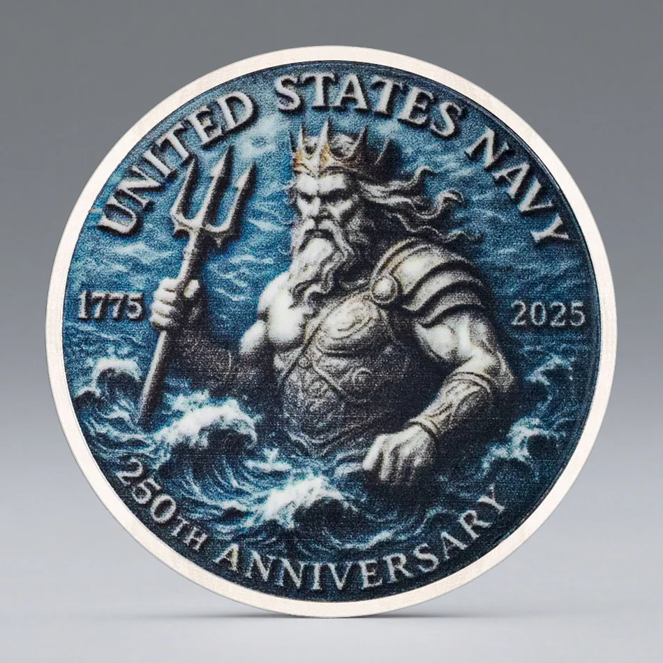 عملة تذكارية جديدة مطلية بالفضة على شكل بحرية أمريكية بوسيدون للذكرى الخمسين