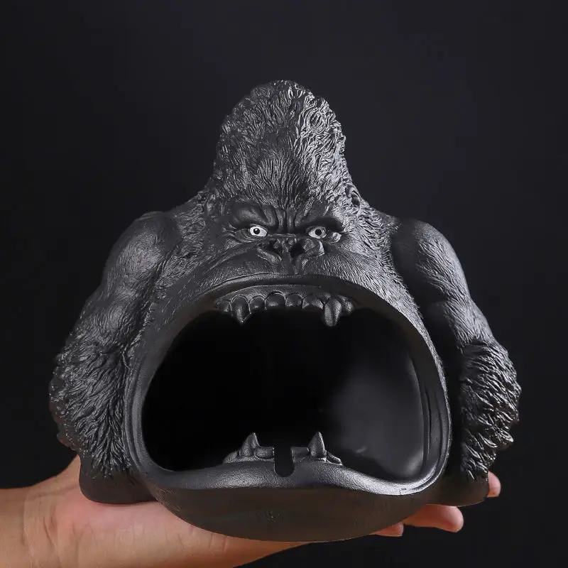 Creative Ceramic Gorilla Ashtray Cartoon Cute Animal Living Room Office Decor Large-capacity Anti-ash Car Ashtray Birthday Gift - Image 3