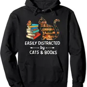 Polarshe Easily Distracted By Cats And Books For Cat Lover Unisex Hooded Sweatshirt