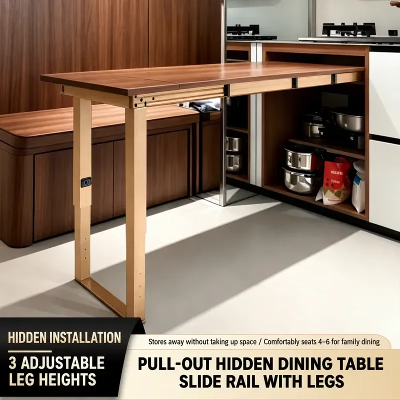 Pull Out Hidden Dining Table Slide Rail with Legs, 70kg Load Aluminum Alloy Folding Table Hardware