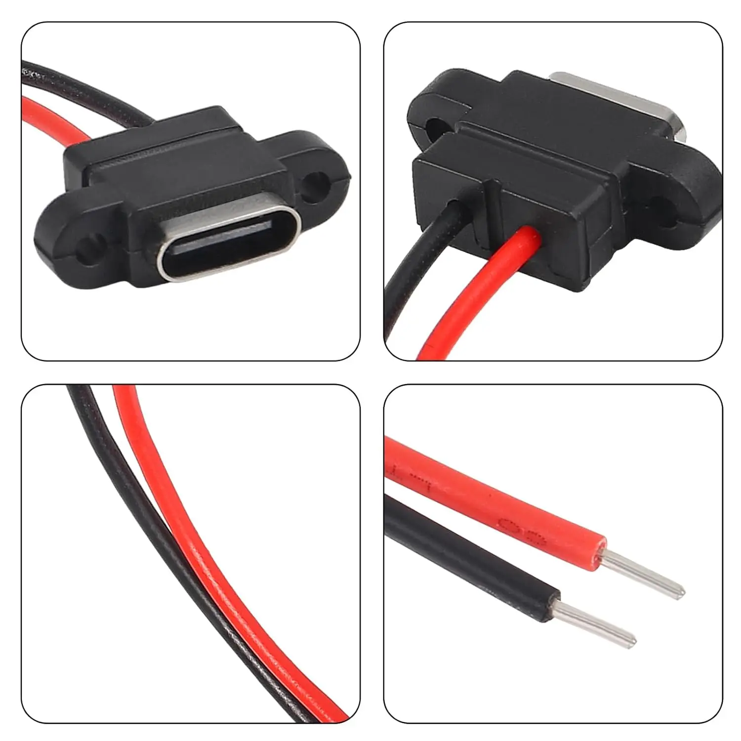 10PCS Female Socket USB-C Plug Type-C 2 Pin Connector USB Connector Type-C Female Chassis 2P Waterproof USB Female Socket