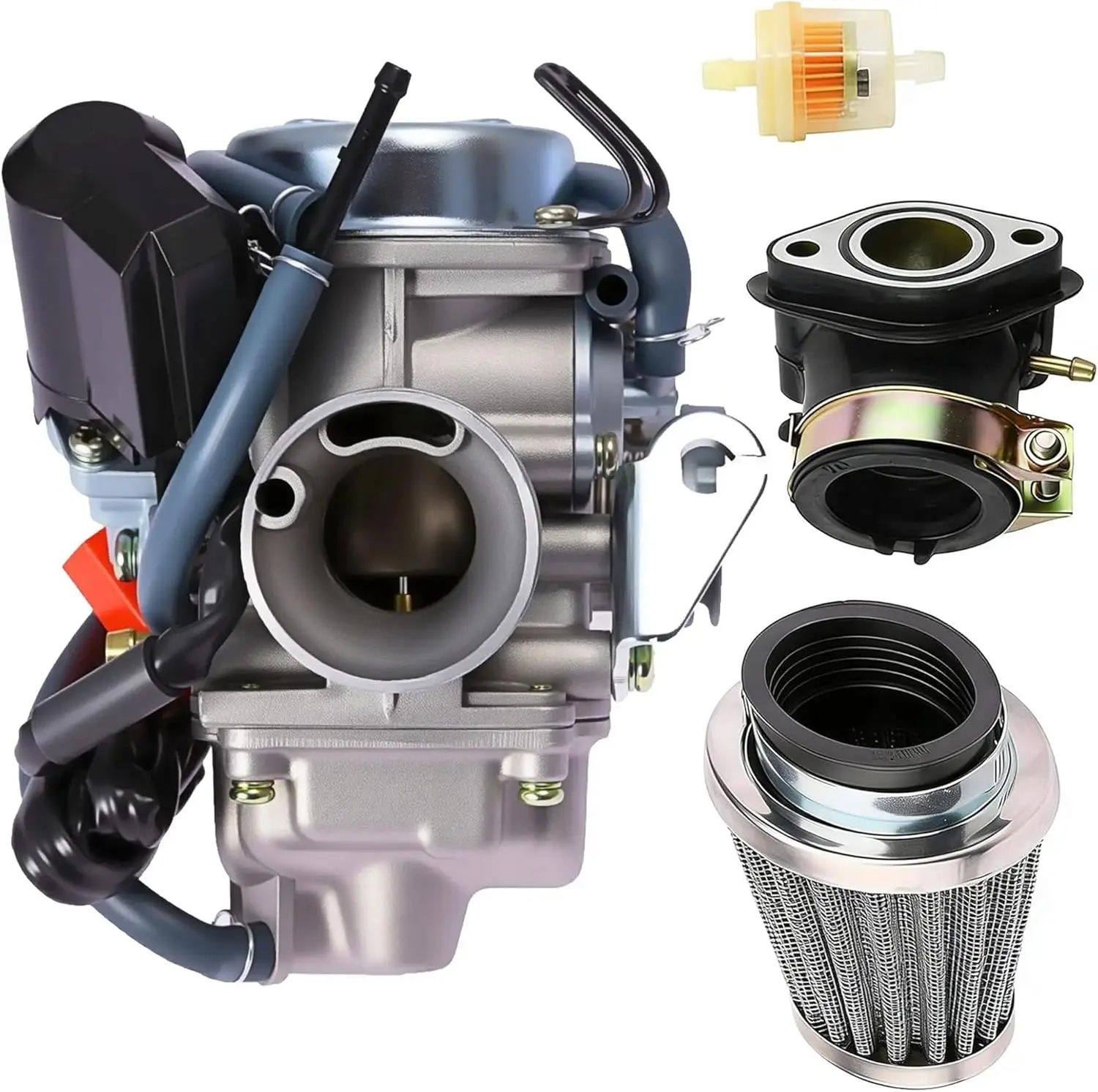 Kit de Carburador GY6 150cc con Colector de Admisión, Filtro de Aire y Combustible, Compatible con Motores de 4 Tiempos de 125cc 150cc 152QMI 157QMJ, para