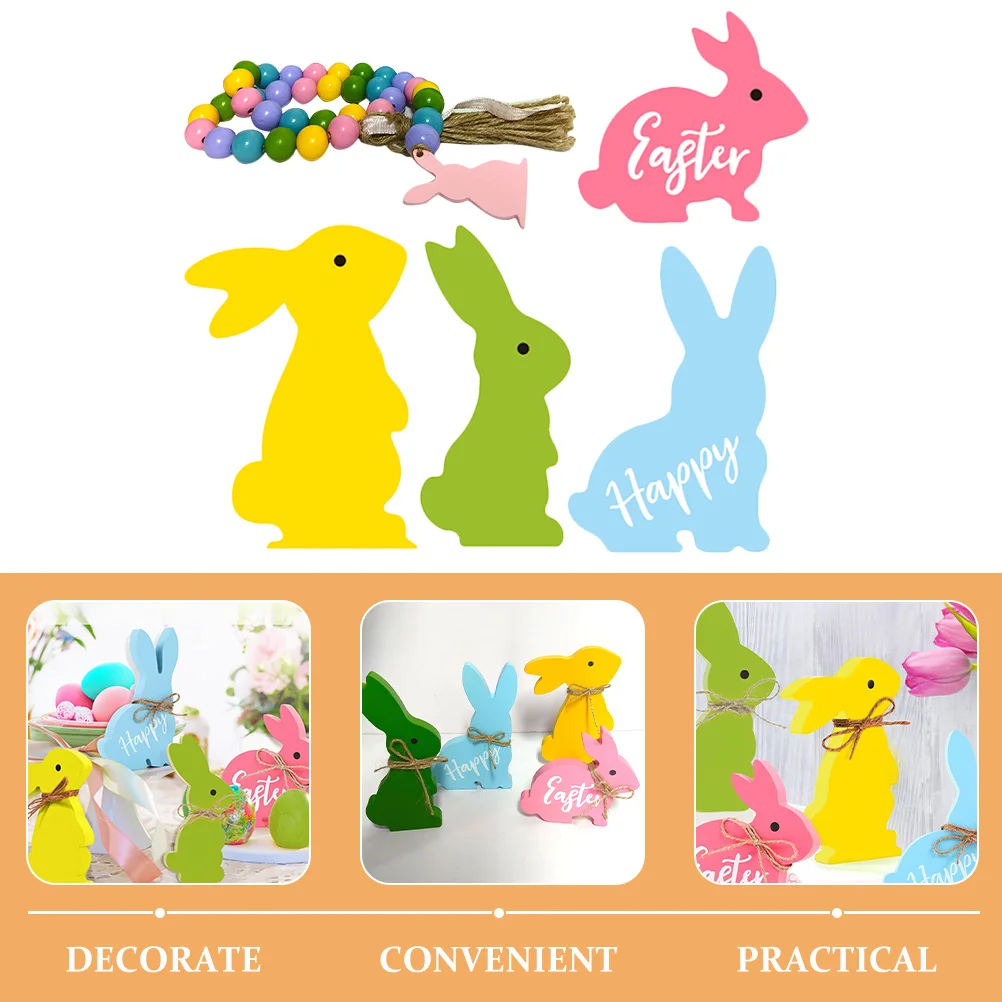 

Ears Wooden Rabbit Beaded Set Party Table Decorations Ornaments for Birthday